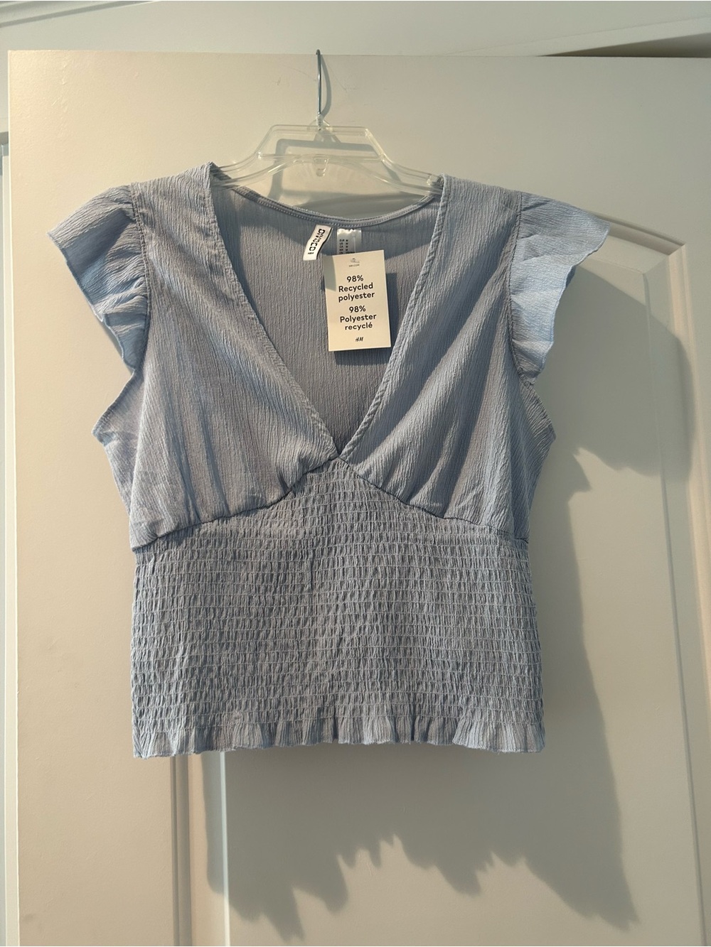 Divided Light Blue Smocked V-Neck Crop Top